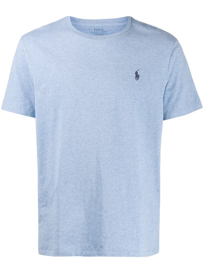 camiseta de gola redonda com logotipo bordado