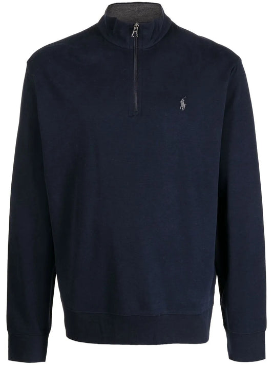 suéter de malha com zíper de um quarto