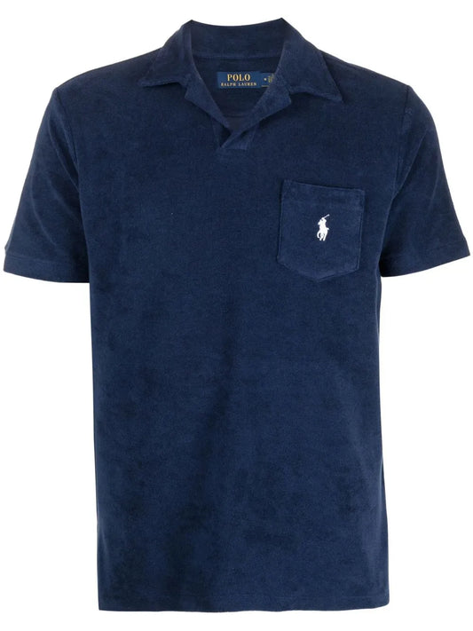 camisa polo com bolso de remendo de logotipo