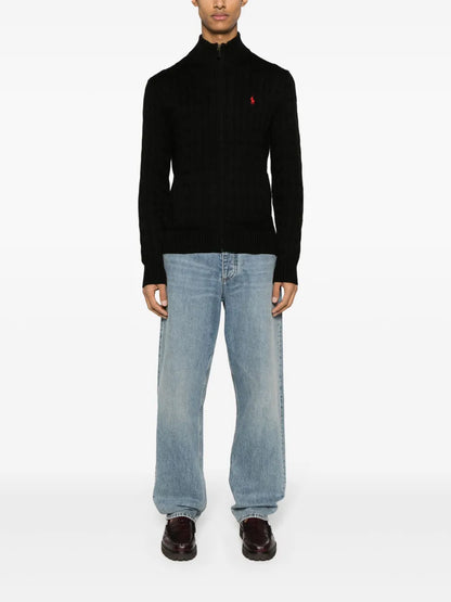 cardigan de algodão tricotado com zíper