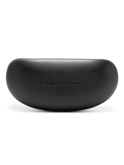 óculos de sol com armação redonda e logotipo gravado