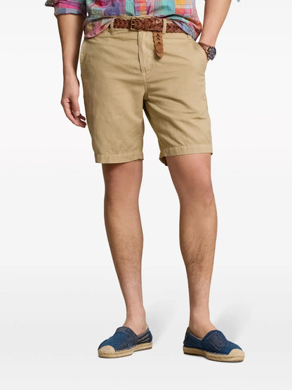 shorts chino de mistura de algodão e linho