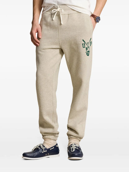 calças de treino de algodão com estampa de logotipo