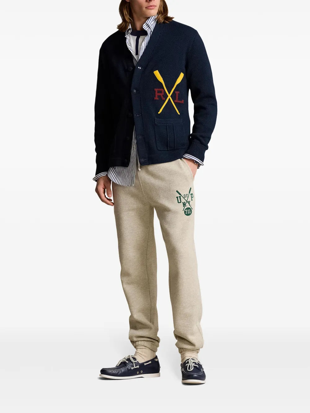 calças de treino de algodão com estampa de logotipo