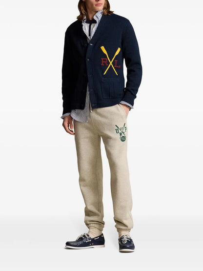 calças de treino de algodão com estampa de logotipo