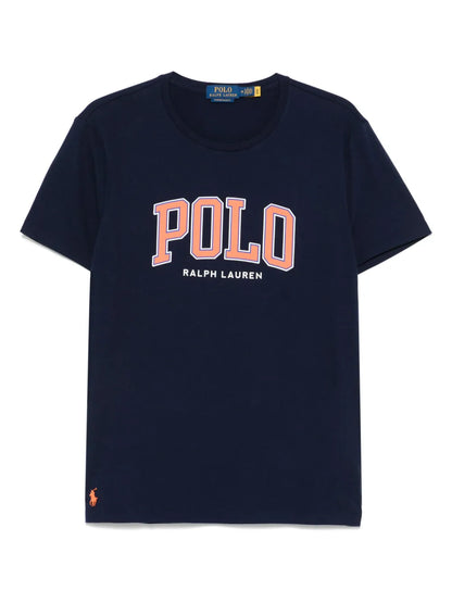 camiseta de malha com estampa de logotipo