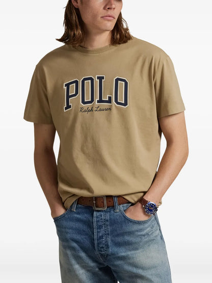 camiseta de gola redonda com estampa de logotipo
