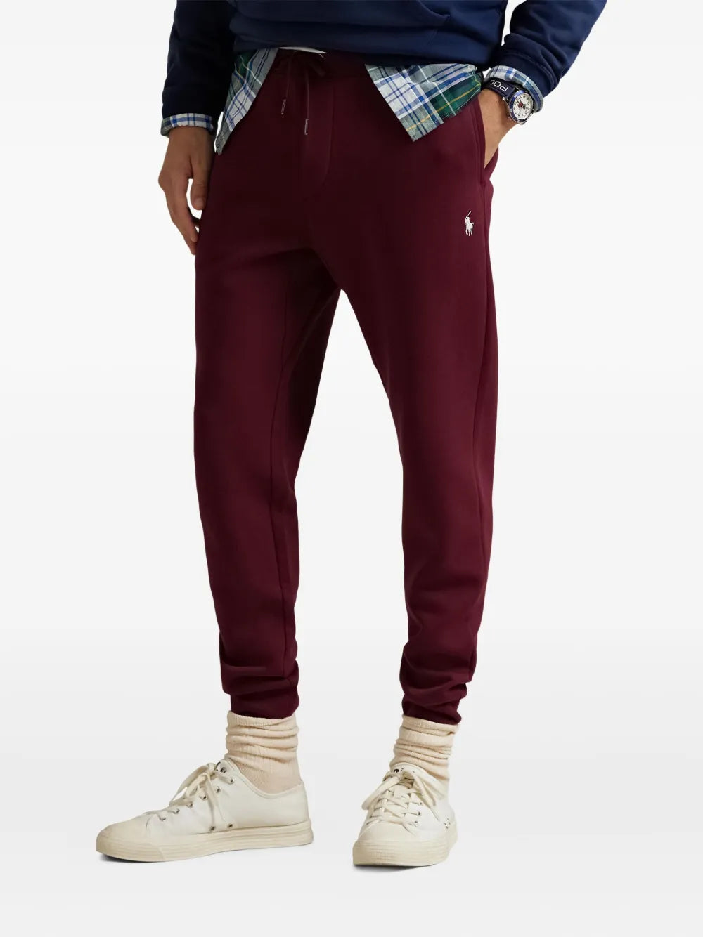 calças de treino de malha dupla