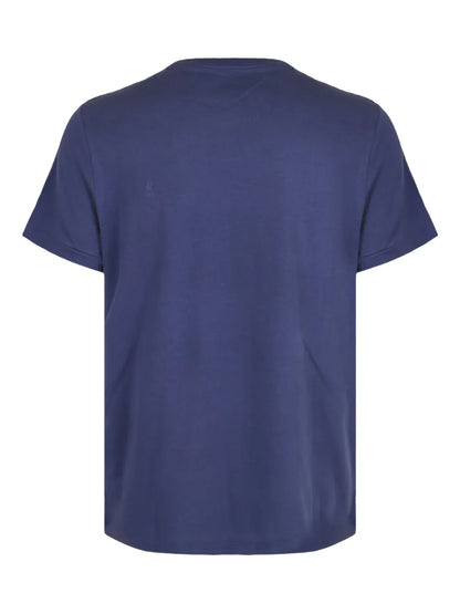 camiseta de gola redonda com logotipo bordado